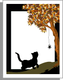 Fall leaves stationery border with black cat and spider. Download stationery and letterhead.